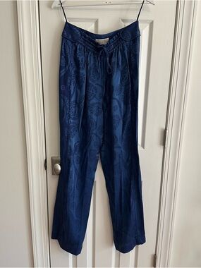 Peter Pilotto Blue Satin Jaquard Wide-Leg Pants
